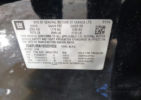 2014 GMC Terrain Sle-1 z USA, uszkodzony, nr VIN 2GKFLVEK1E6231632